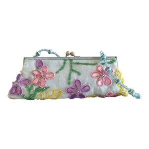 NWT Evening purse clutch bag satin beaded Pink Blue Pastels